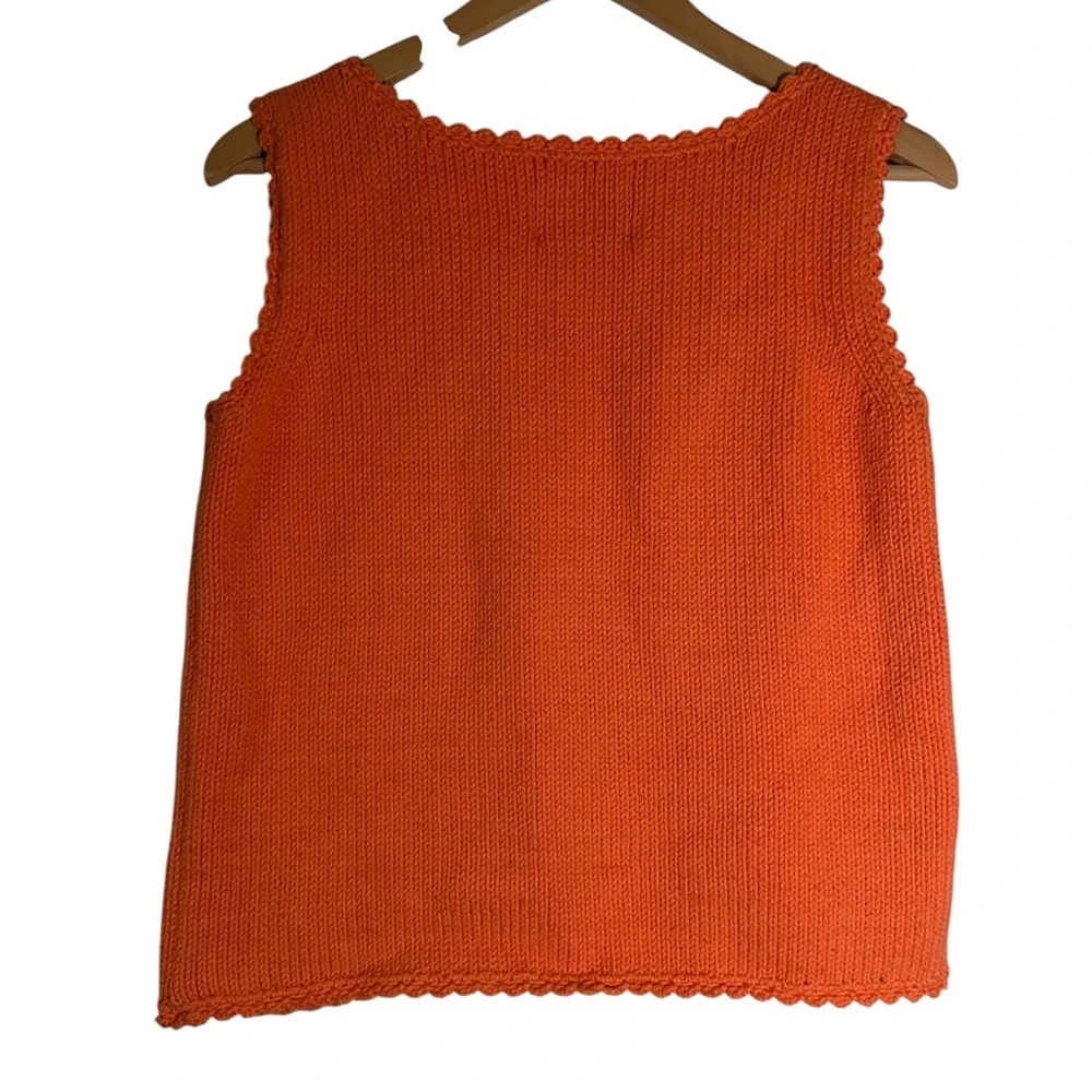 Vintage Rey Wear 90's Women's Hand Knitted Sun Sweater Vest Orange Medium